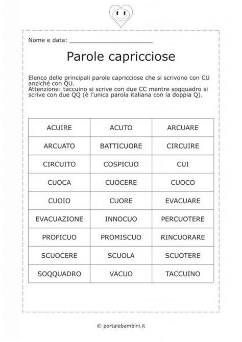 Parole Capricciose: elenco e schede didattiche.